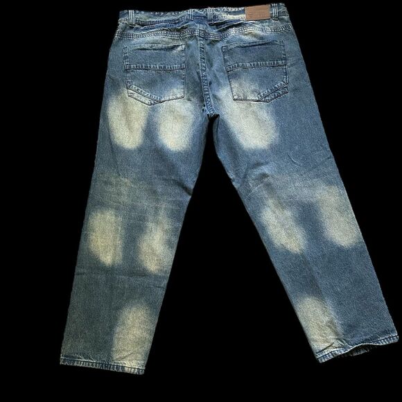 GS Jeans Men Size 46 Straight Relaxed Fit Y2K Thick Stitch Detail Wide Leg Blue - Picture 2 of 4